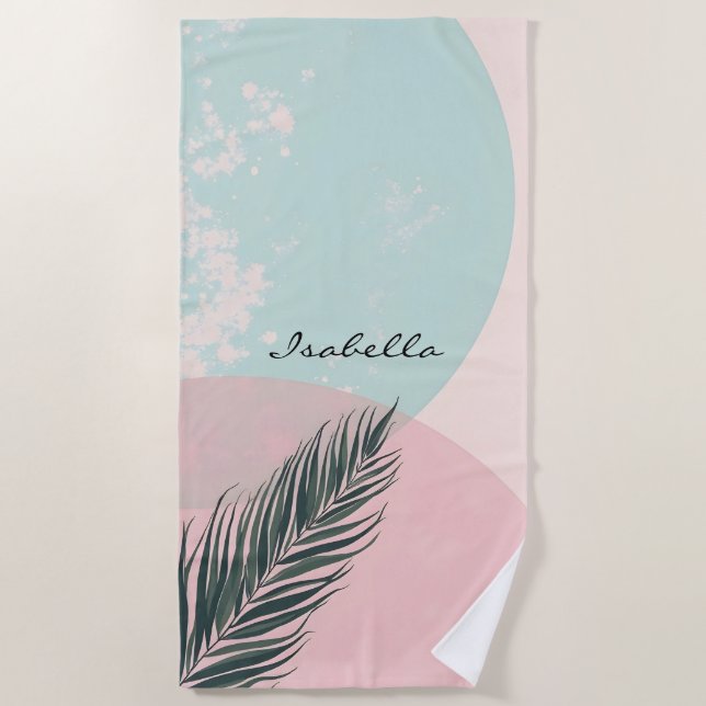Mint Blush Pink Abstract Modern Collection Beach Towel (Front)