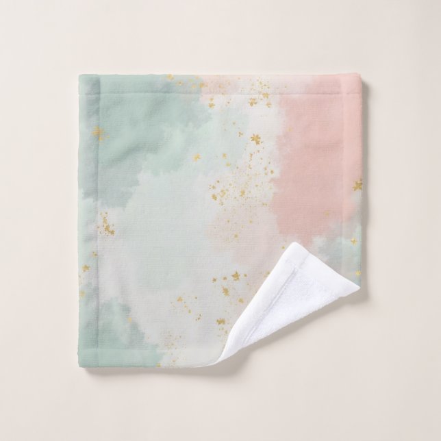 Mint Blush Pink Abstract Popular Collection Bath Towel Set (Wash Cloth)