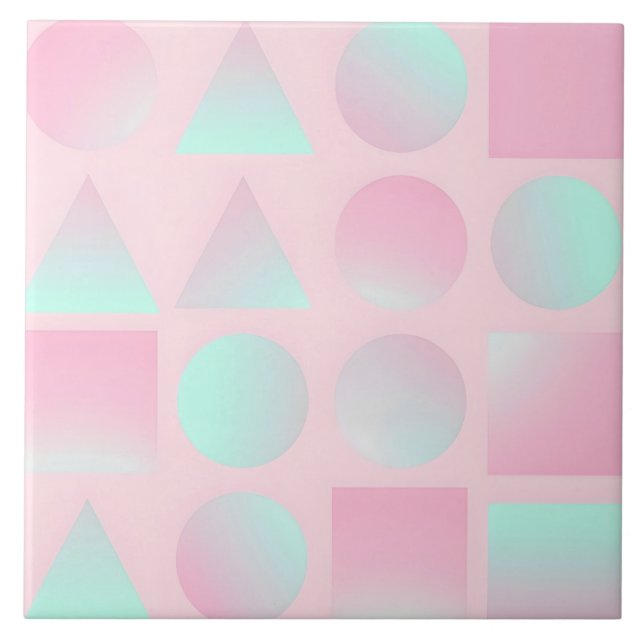 Mint Blush Pink Abstract Trendy Collection Ceramic Tile (Front)
