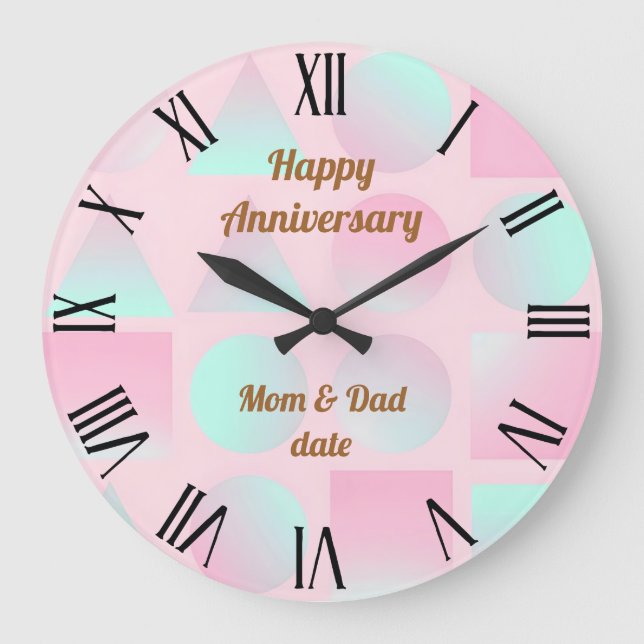 Mint Blush Pink Abstract Trendy Collection Large Clock (Front)