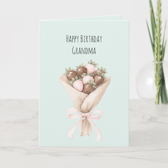 Mint Blush Pink Chocolate Strawberries   Card (Front)