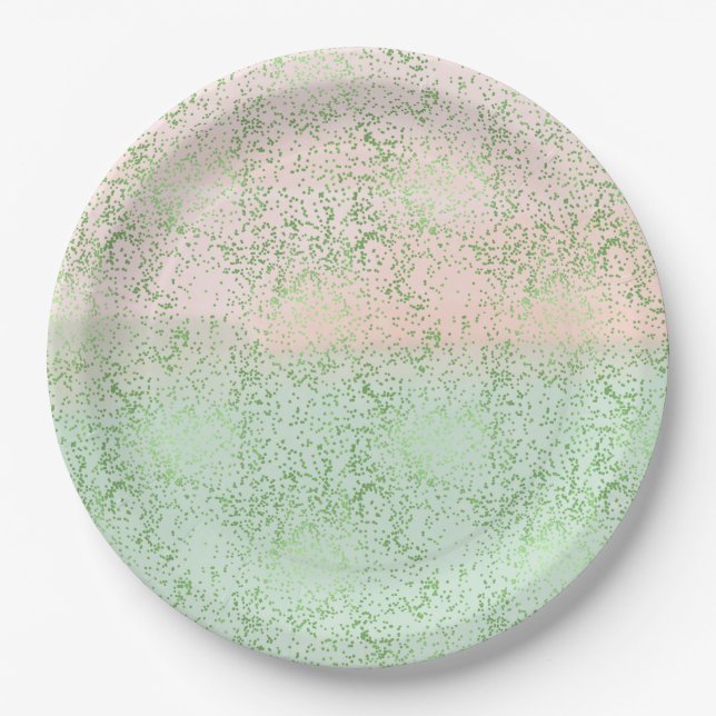 Mint Blush Pink Watercolor Confetti Dots Paper Plate (Front)