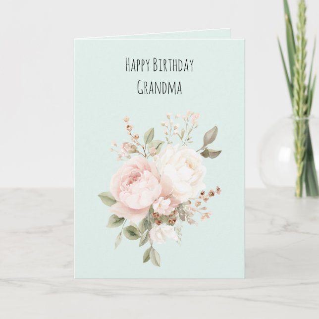 Mint Blush Pink White Rose Flowers Card (Front)