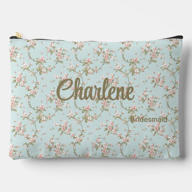 Mint + Blush Romantic Floral Bridesmaid Accessory Pouch (Front)