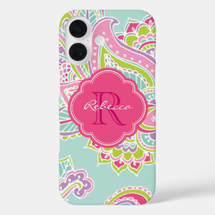 Mint Bohemian Paisley Custom Monogram iPhone 16 Case