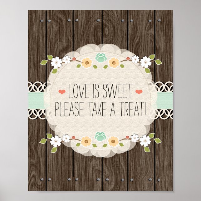 Mint Boho Rustic Wedding Shower Candy Bar Sign (Front)