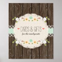 Mint Boho Rustic Wedding Shower Cards Gifts Sign