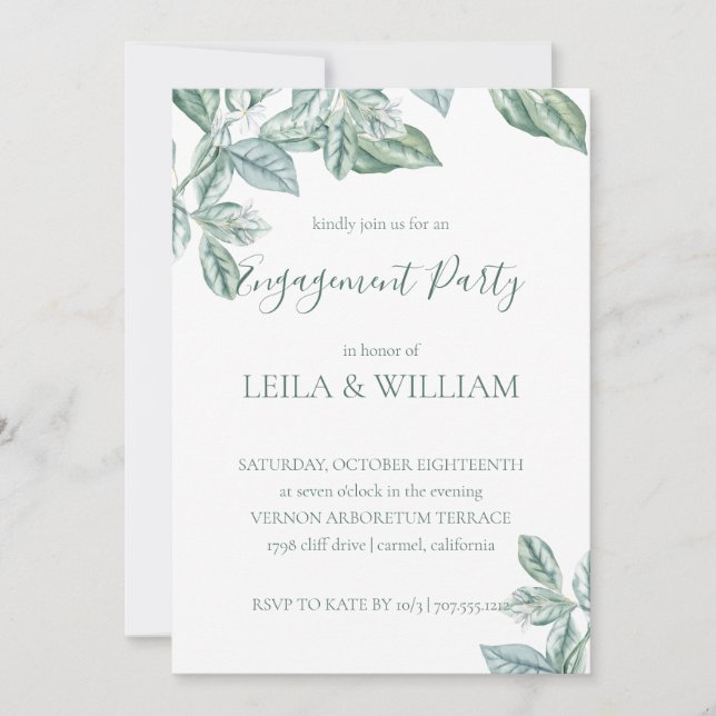 Mint Botanical Elegant Engagement Party Invitation (Front)