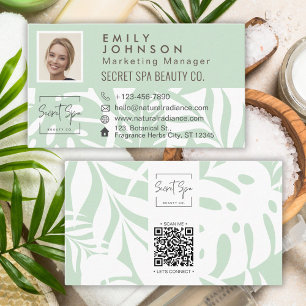 Mint Botanical Tropical Leaf Beauty Photo & Logo Business Card