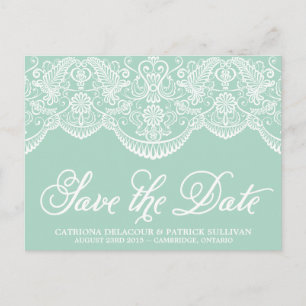 Mint Brocade Lace Save the Date Postcard