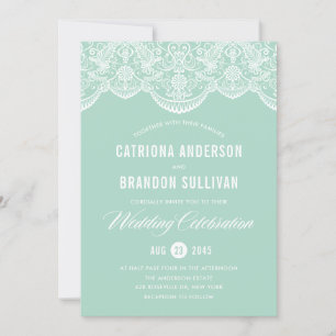 Mint Brocade Lace Wedding Invitation