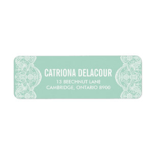 Mint Brocade Lace Wedding Return Address Label