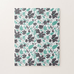 Mint Brown Flower Blossoms Jigsaw Puzzle