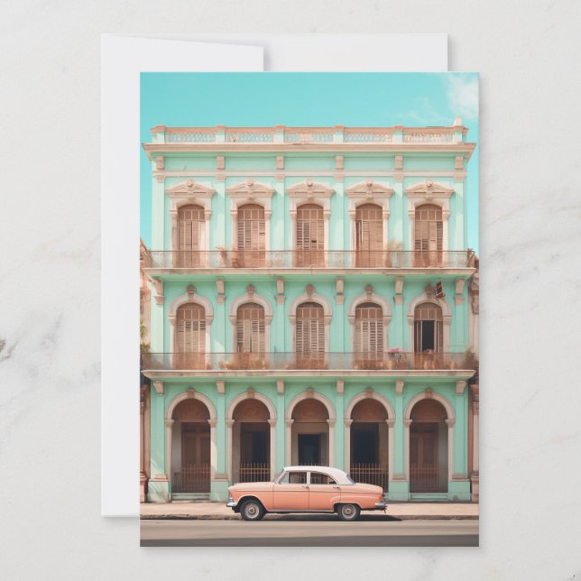 Mint Building Peach Car Havana Cuba Invitation (Front)
