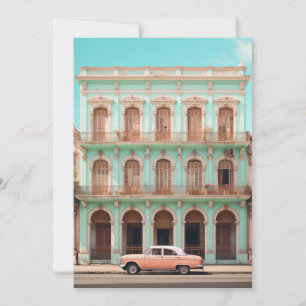 Mint Building Peach Car Havana Cuba Invitation