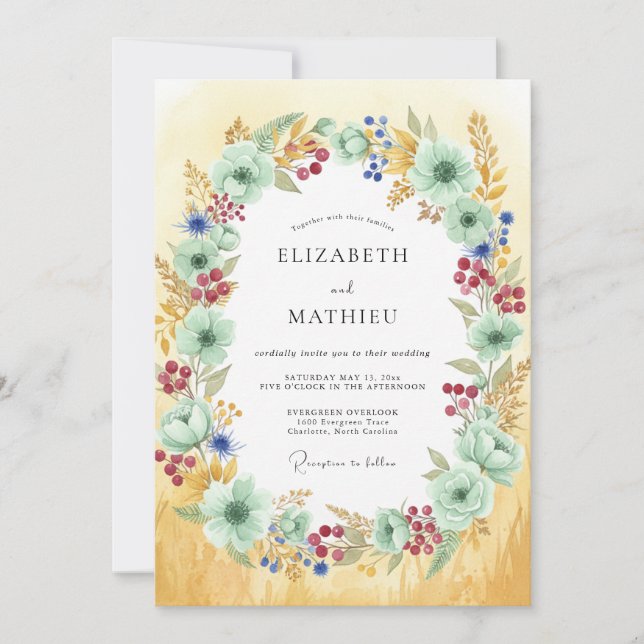 Mint Burgundy Painted Wedding Invitation (Front)