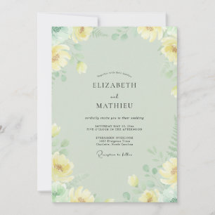 Mint Butter Peony Wedding Invitation