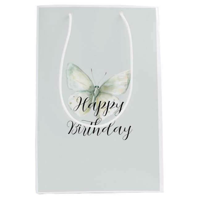 Mint Butterflies Birthday Medium Gift Bag (Front)