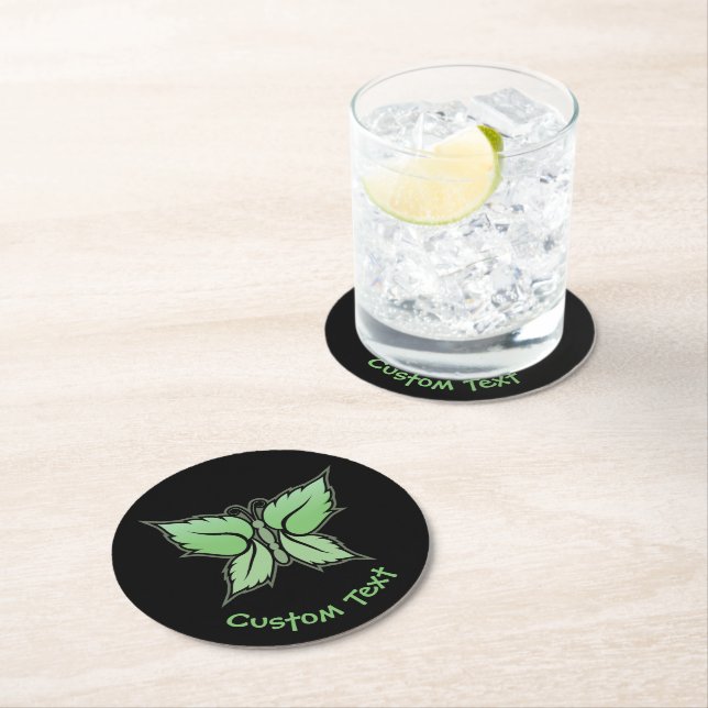 Mint Butterfly Round Paper Coaster (Insitu)