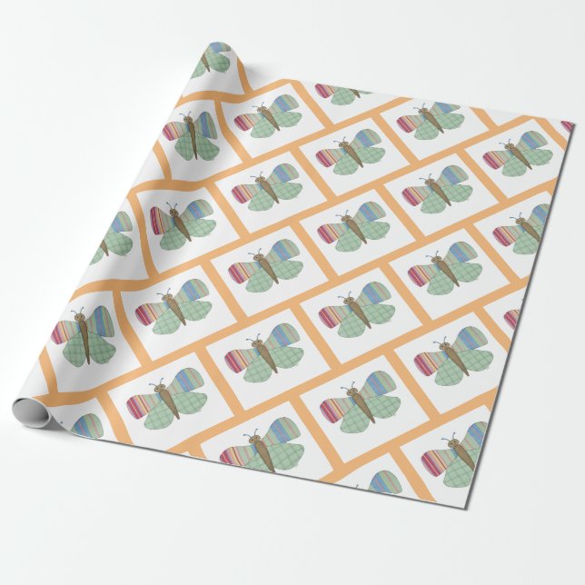 Mint Butterfly Wrapping Paper (Unrolled)