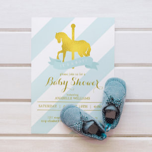 Mint Carousel Horse Baby Shower Invitation