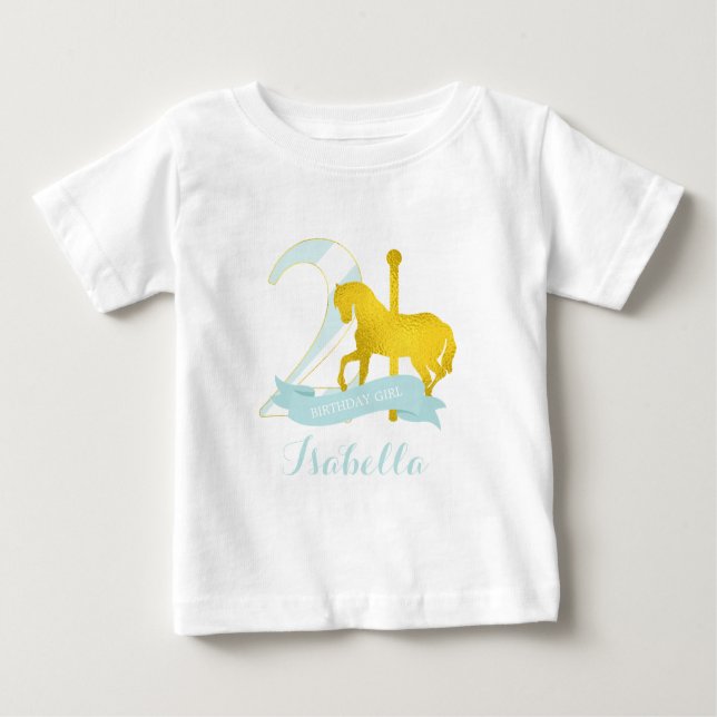 Mint Carousel Horse Birthday Girl Baby T-Shirt (Front)