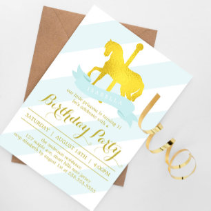 Mint Carousel Horse Birthday Party Invitation