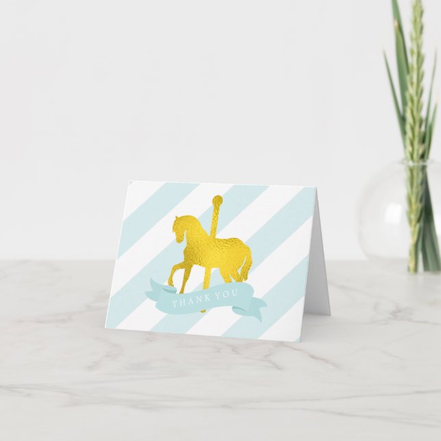 Mint Carousel Horse Birthday Thank You Card (Front)