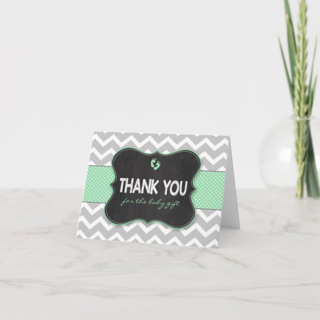 Mint Chalkboard baby shower gift thank you notes (Front)