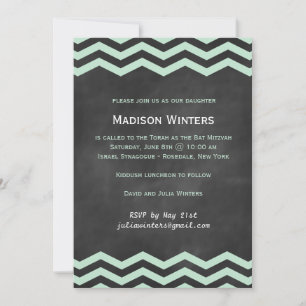Mint & Chalkboard Chevron Bat Mitzvah Invitation