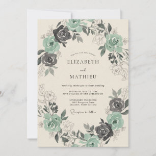 Mint Charcoal Floral Arch Wedding Invitation