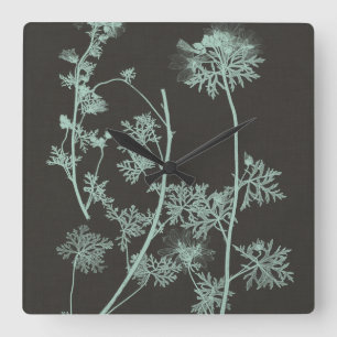Mint & Charcoal Nature Study IV Square Wall Clock