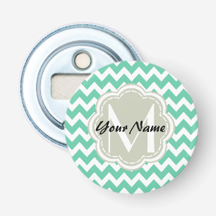 Mint Chevron Custom Monogram, Personalized Name Bottle Opener