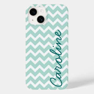 Mint Chevron Monogram Case-Mate iPhone 14 Case