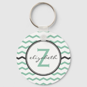 Mint Chevron Monogram Key Ring