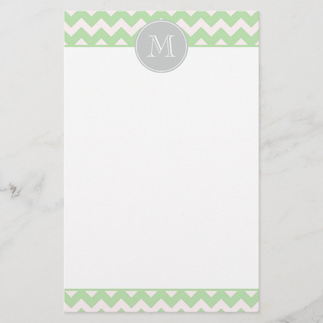 Mint Chevron Monogram Stationery (Front)