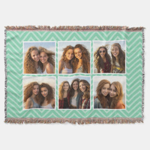 Mint Chevron Pattern Pastel Trendy 6 Photo Collage Throw Blanket