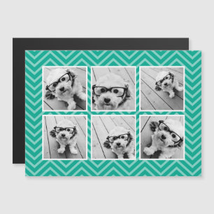 Mint Chevron Pattern with Trendy 6 Photo Collage