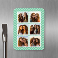 Mint Chevron Pattern with Trendy 6 Photo Collage