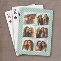 Mint Chevron Pattern with Trendy 6 Photo Collage