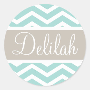 Mint Chevron Tan Monogram Classic Round Sticker