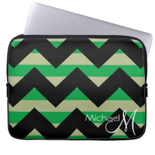 Mint Chevron Zigzag Pattern Custom Monogram Laptop Sleeve