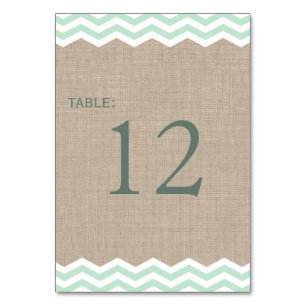 Mint Chevrons on Burlap Table Number