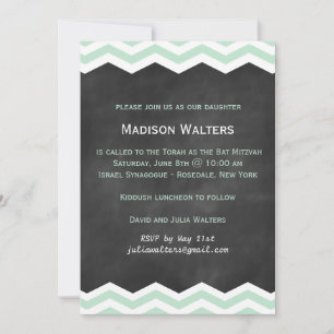 Mint Chevrons on Chalkboard Bat Mitzvah Invitation