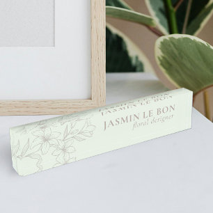 Mint Chic Minimal Floral Desk Nameplate