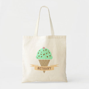 Mint Choc Chip Ice Cream Cone Personalised Tote Bag