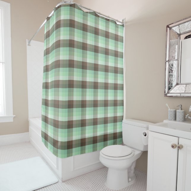 Mint Chocolate Chip Colour Block Plaid Stripes  Shower Curtain (In Situ)