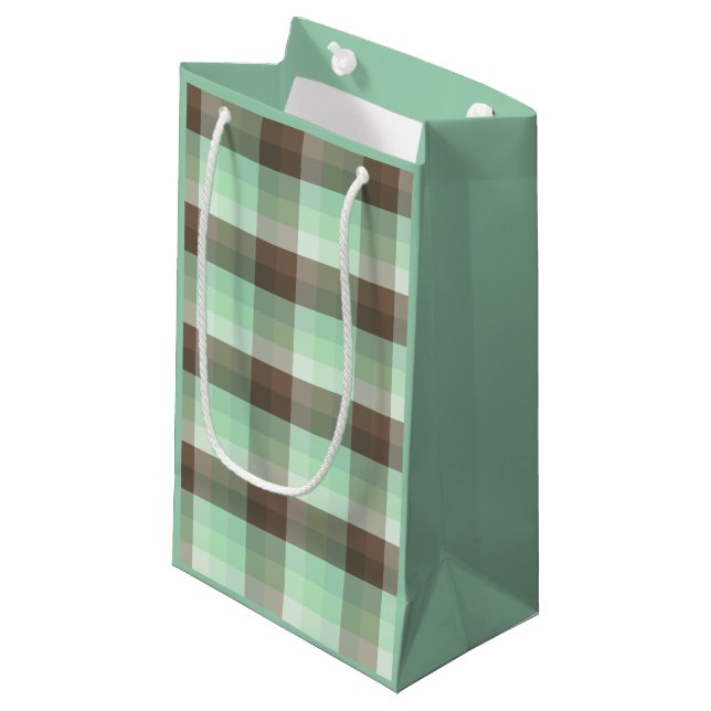 Mint Chocolate Chip Colour Block Plaid Stripes  Small Gift Bag (Front Angled)