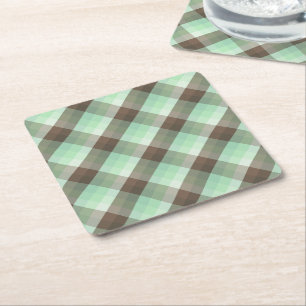 Mint Chocolate Chip Colour Block Plaid Stripes  Square Paper Coaster