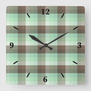 Mint Chocolate Chip Colour Block Plaid Stripes  Square Wall Clock